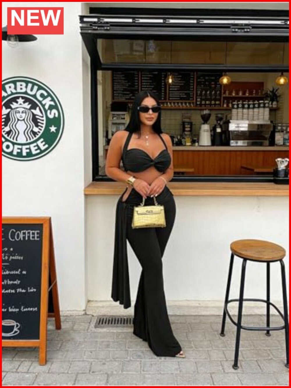 Halter Bandage Crop Top and High Waist Flare Pants Set Club Party Outfits - Picture 2 of 6